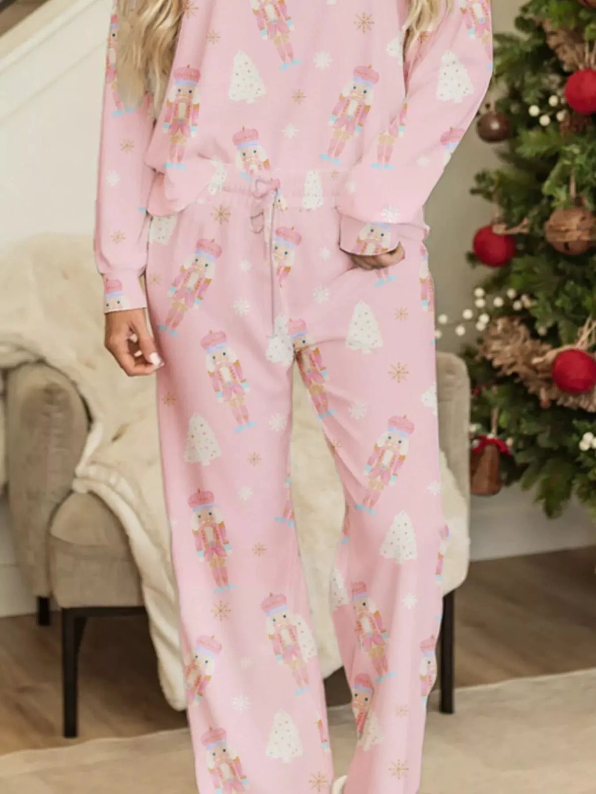 Christmas Tree Nutcracker Print Top and Pants 2pcs Lounge Set by Partner Label