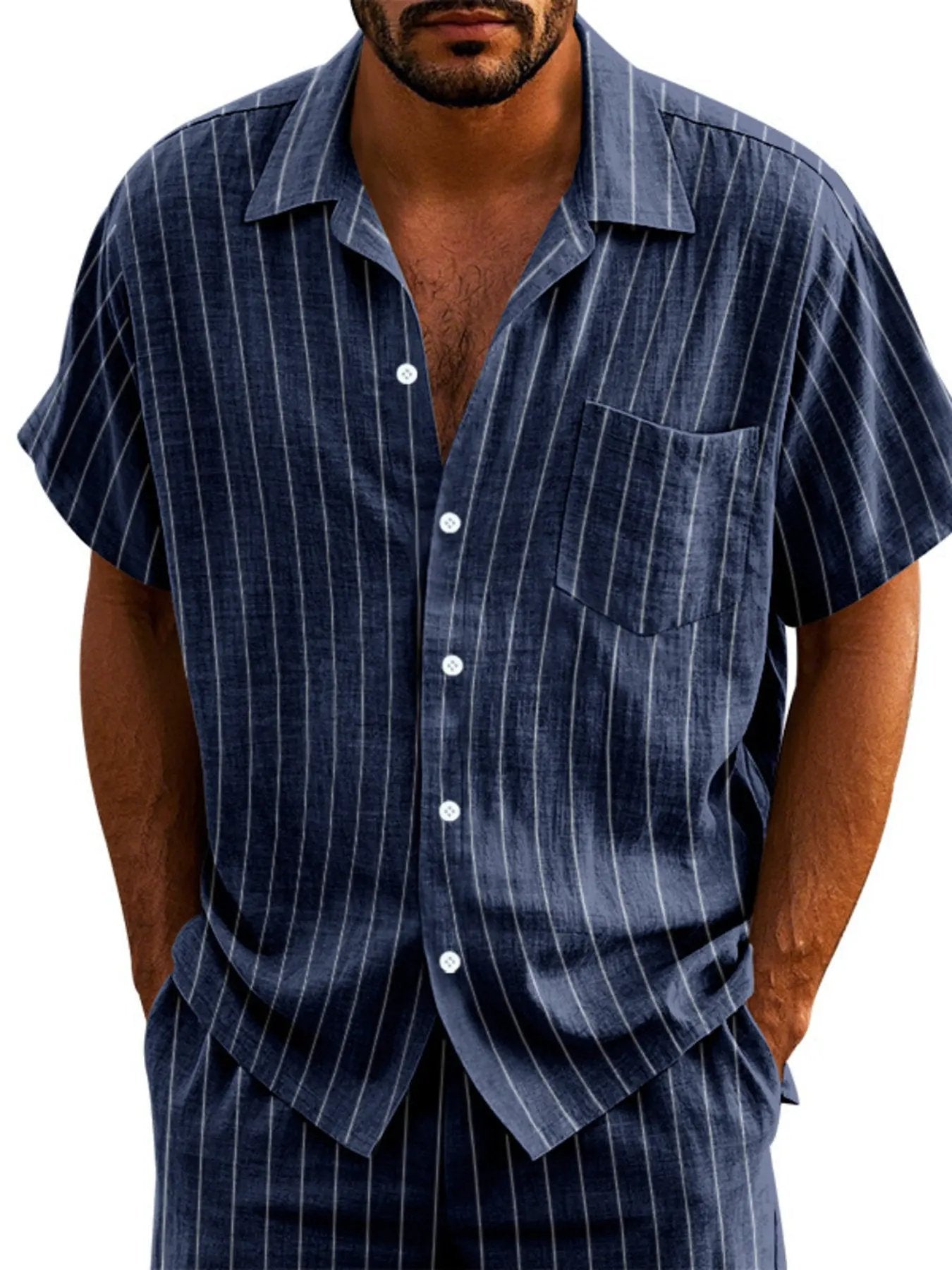 Men's Full Size Casual Striped Short Sleeve Shirt Plus Size by Trendsi