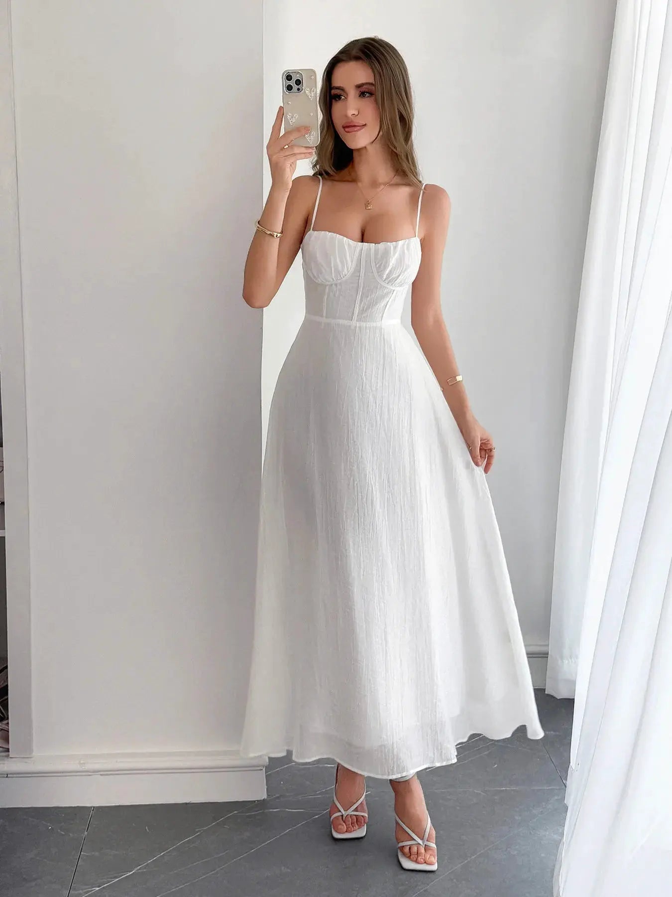 Texture Sweetheart Neck Backless Cami Dress by Partner Label