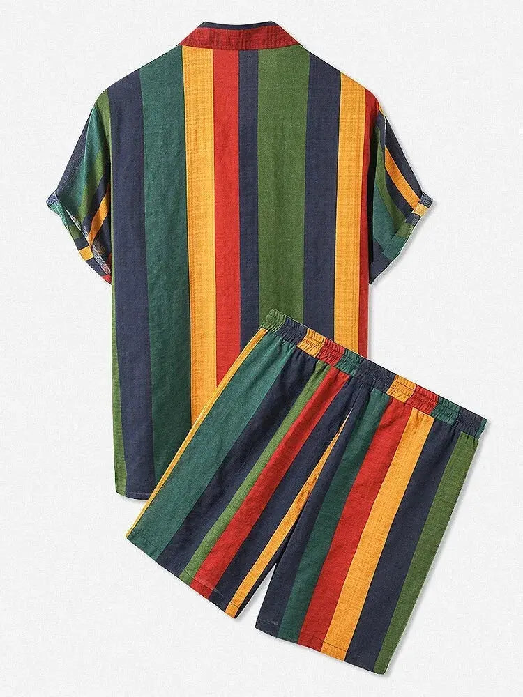 Men's Full Size Striped Button Up Shirt and Shorts Set Plus Size by Trendsi