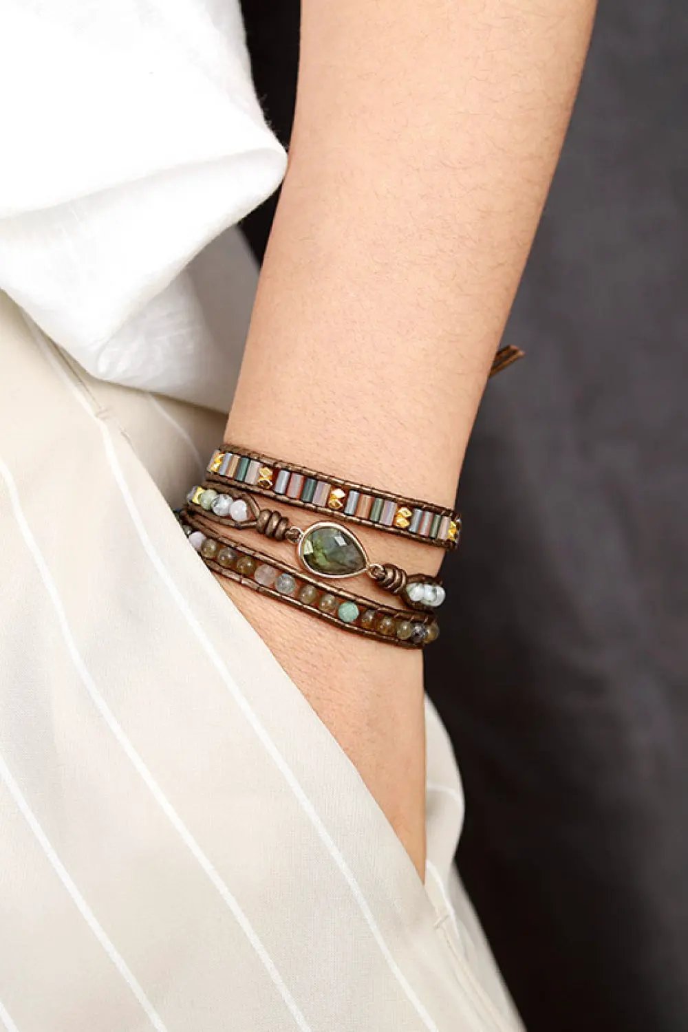 Handmade Triple Layer Beaded Bracelet by Partner Label
