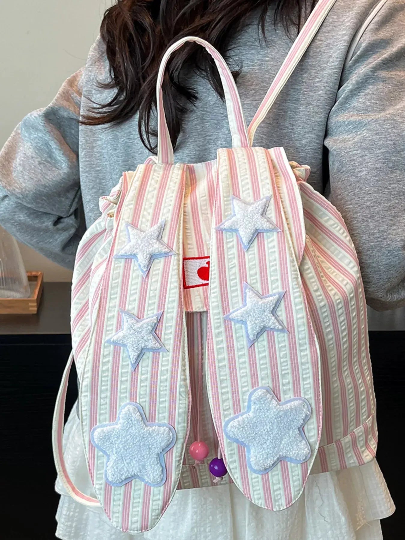 Striped Star Bunny Ear Backpack Bag by Partner Label