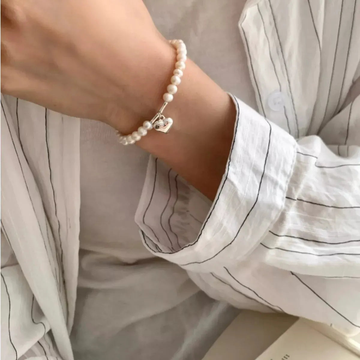 Pearl Heart Charm Bracelet by Partner Label
