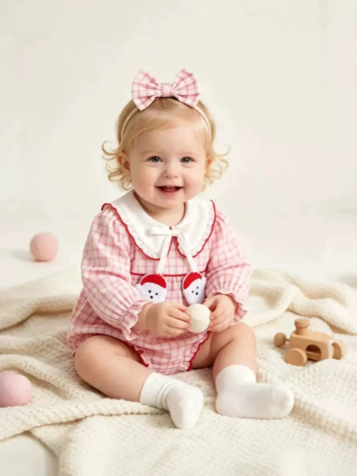 Children's Plaid Long-Sleeve Bodysuit and Bow Headband Set by Trendsi