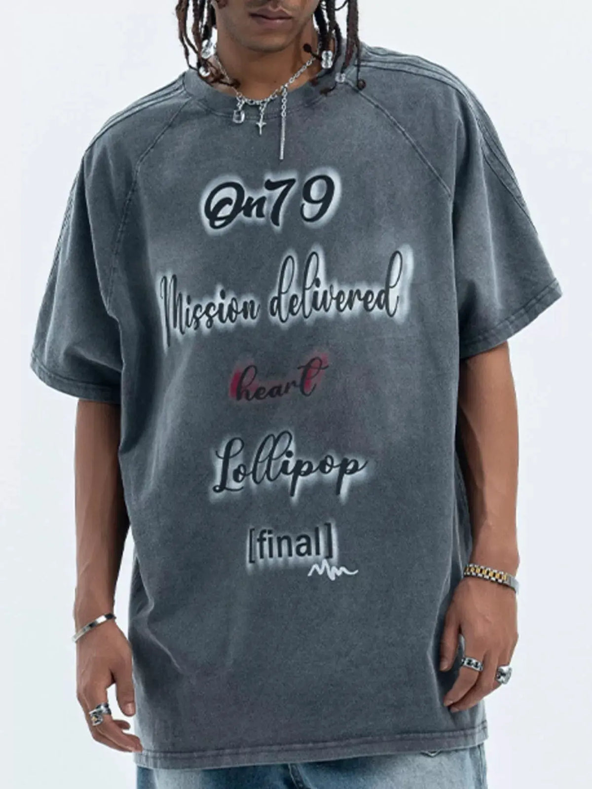Men's Letter Round Neck Oversized T-Shirt by Partner Label