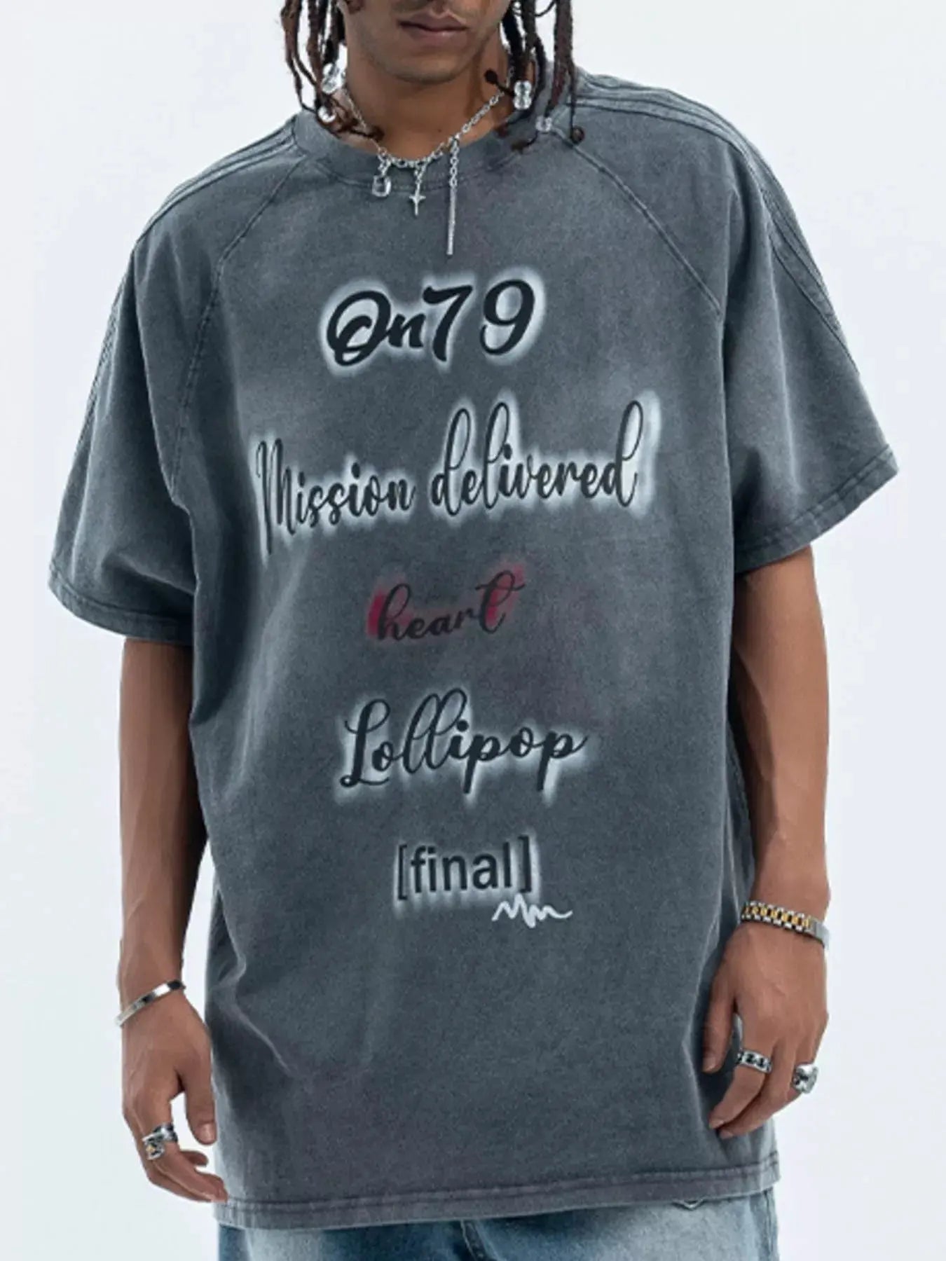 Men's Letter Round Neck Oversized T-Shirt by Partner Label