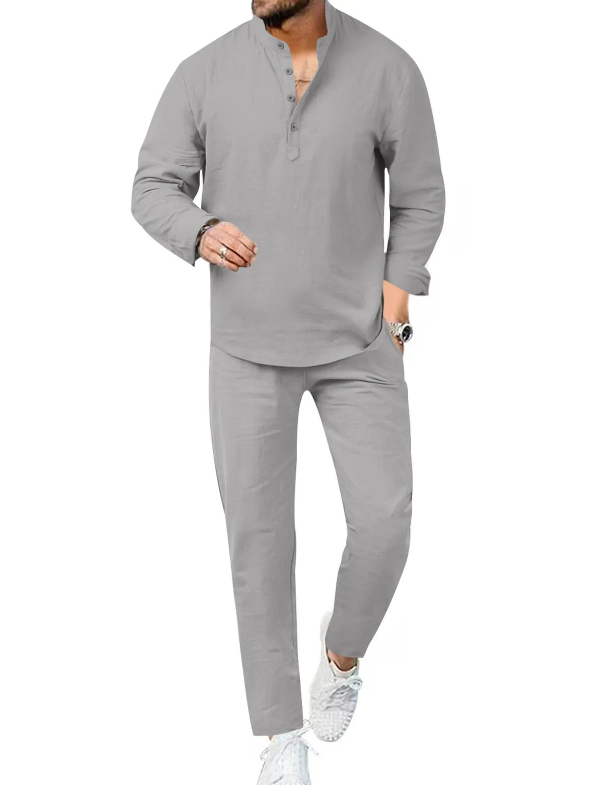 Men's Full Size Casual Long Sleeve Shirt and Pants Set Plus Size by Trendsi