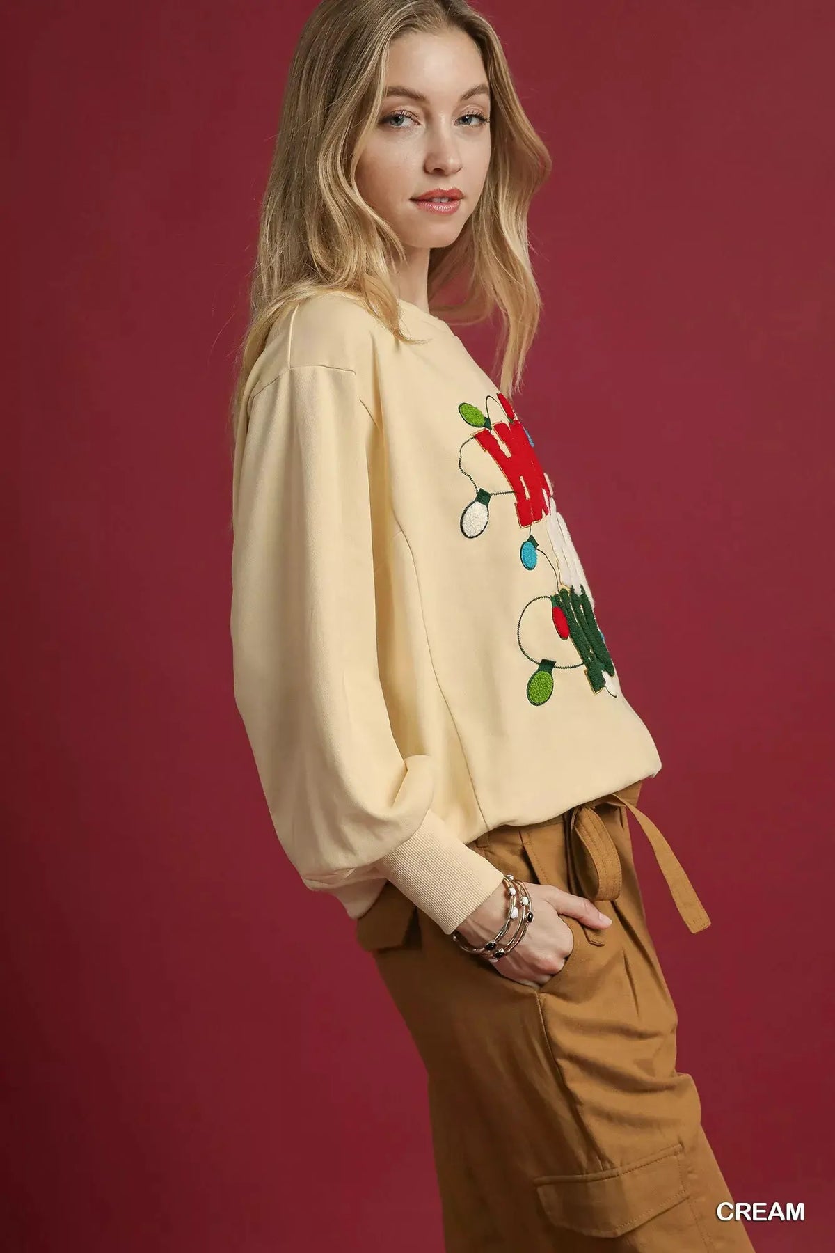 Umgee HO Applique French Terry Sweatshirt by Umgee