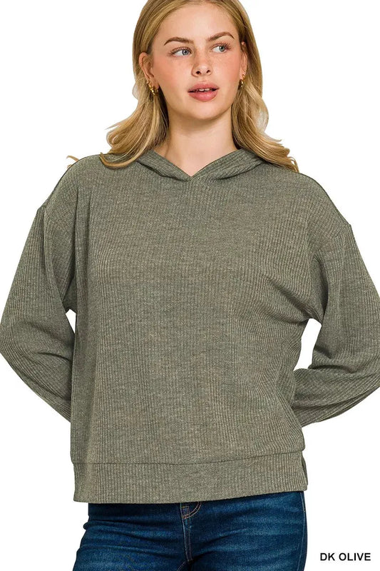 Zenana Ribbed Long Sleeve Hoodie by Zenana