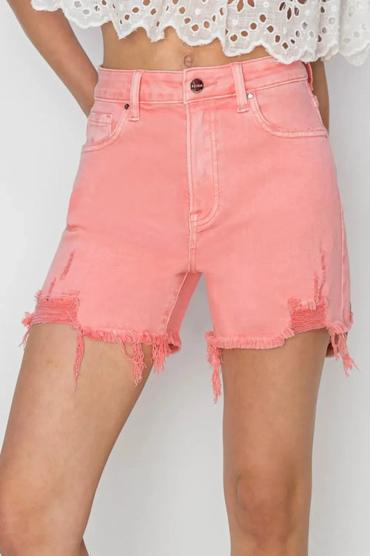 RISEN High Rise Distressed Denim Shorts by RISEN