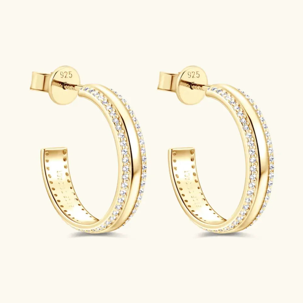 925 Sterling Silver Inlaid Moissanite C-Hoop Earrings by Partner Label