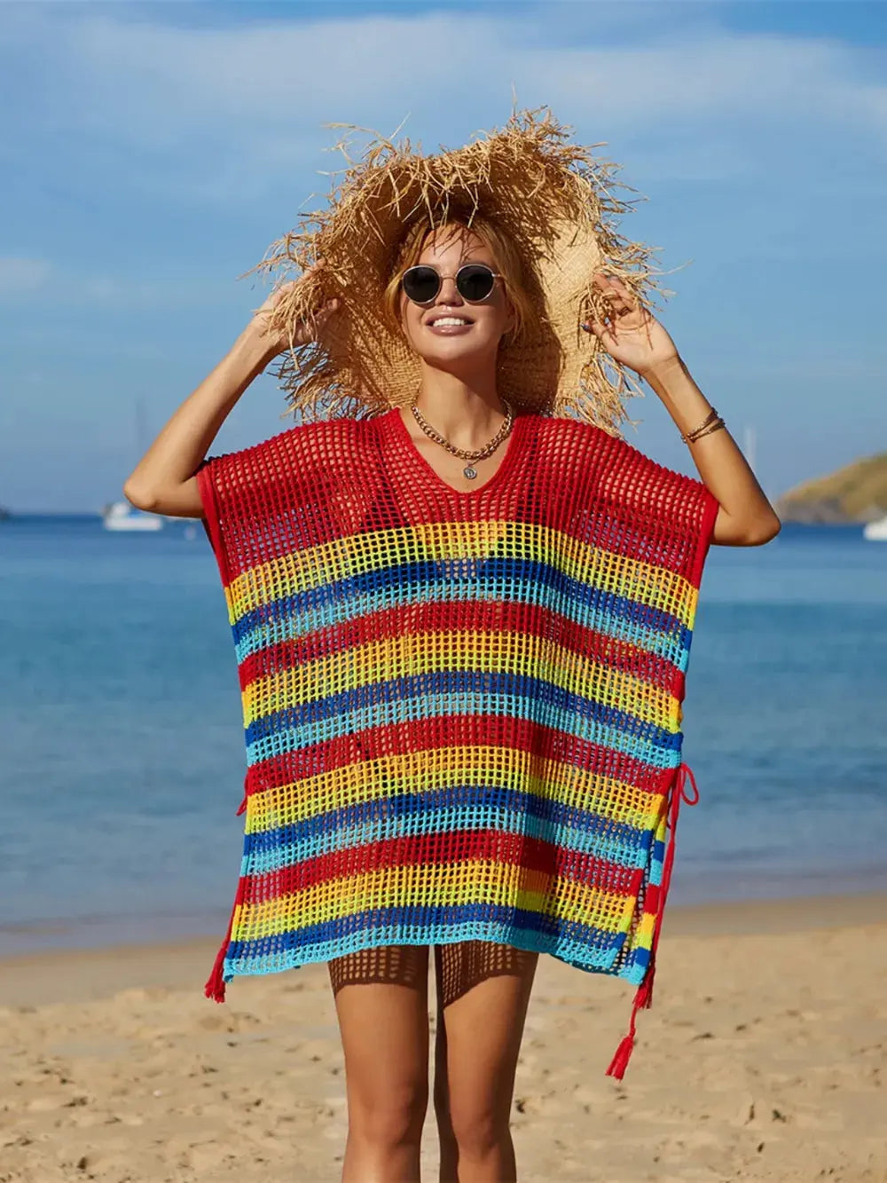 Angel Wings Cutout Striped Cover-Up with Tassel by Partner Labels