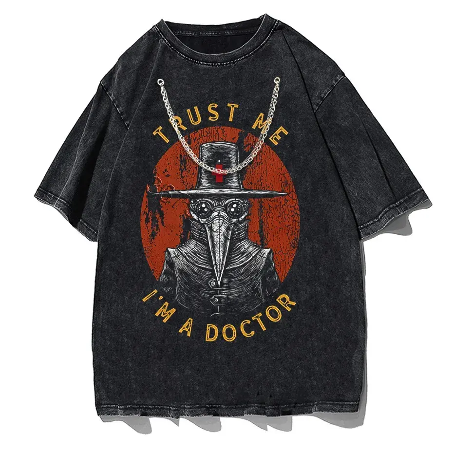 Funny Plague Doctor Graphic T-Shirt Men Cotton Streetwear Tee by Vimost Shop