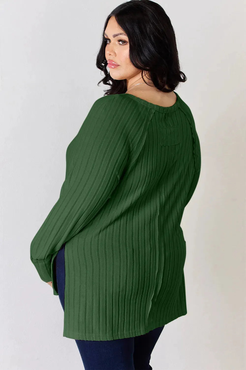 Basic Bae Full Size Ribbed Round Neck Slit T‑Shirt | Partner Labels Selection by Partner Label