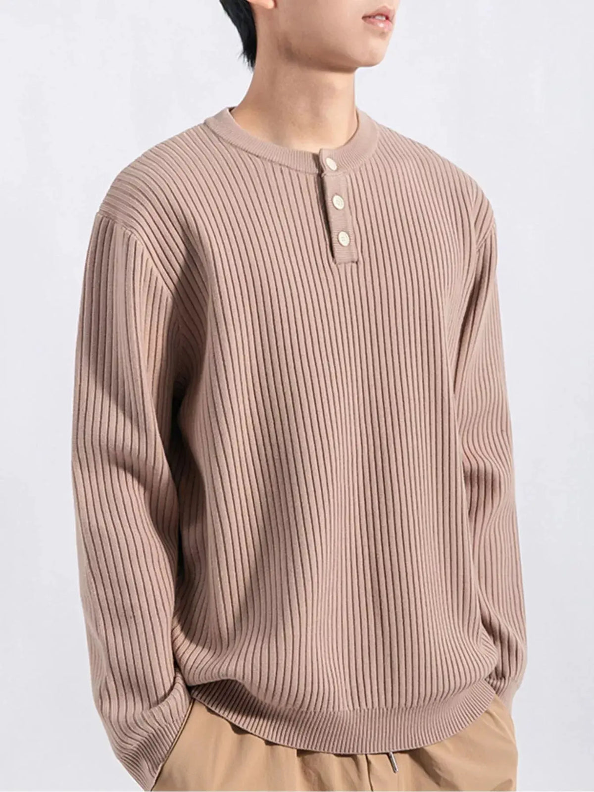 Men's Plus Size Ribbed Button Detail Knit Top by Partner Label