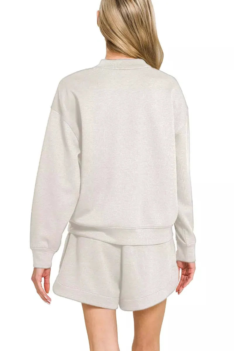 Zenana Scuba Long Sleeve Sweatshirt and Shorts Set by Zenana