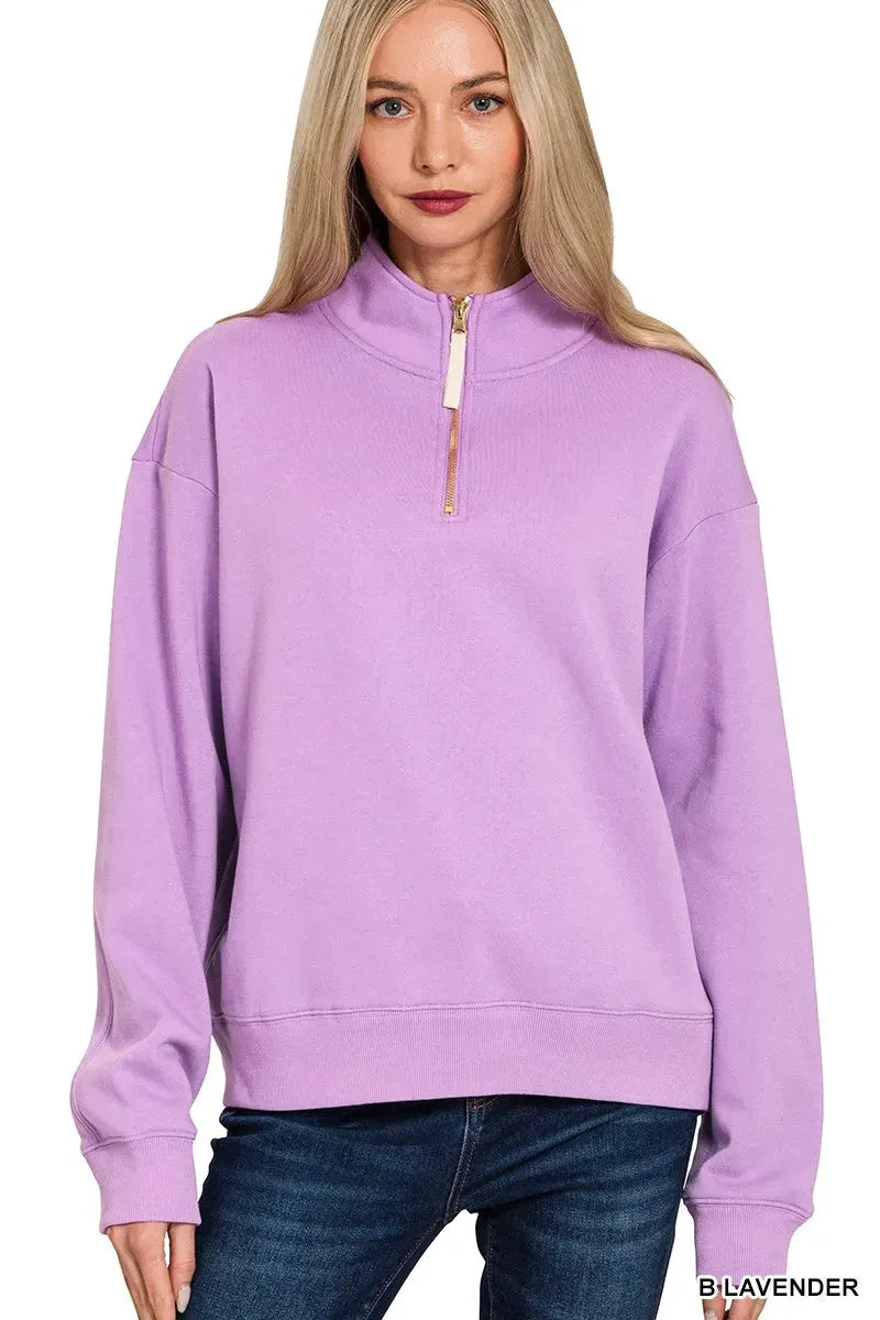 Zenana Fleece Half Zip Sweatshirt by Zenana