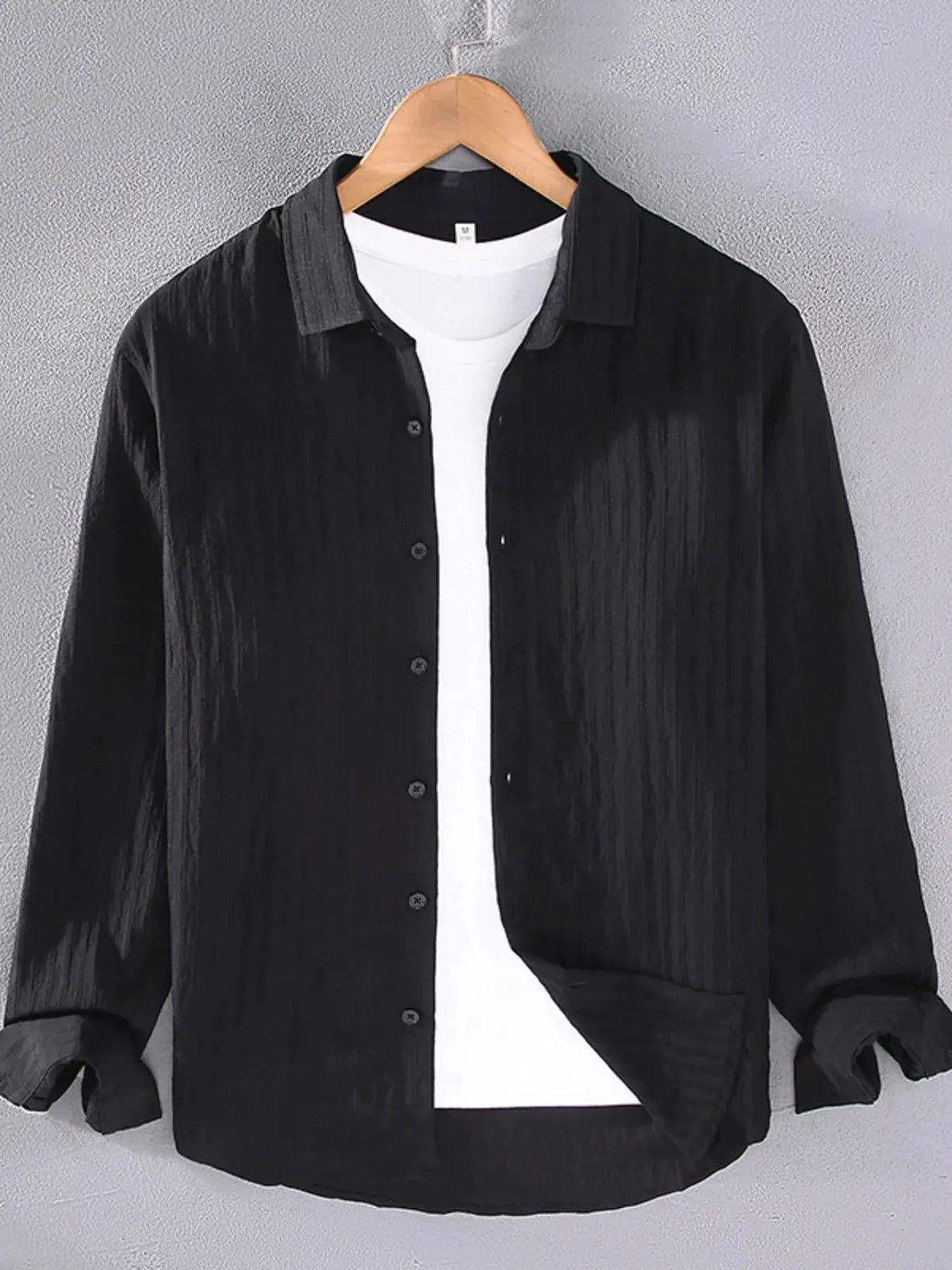 Men's Plus Size Textured Button Up Long Sleeve Shirt by Trendsi