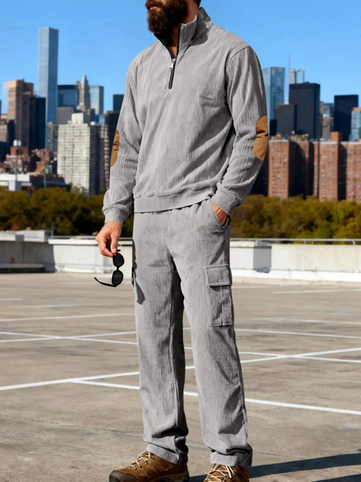 Men's Full Size Casual Long Sleeve Top & Pants Set Plus Size by Partner Label