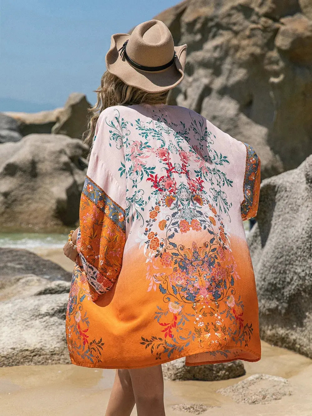Printed Open Front Long Sleeve Cover-Up by Partner Labels
