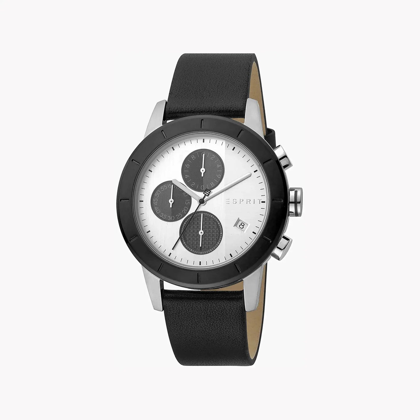 Esprit Men's Black Leather Watch, Silver Dial | Es1g030m0095 by ESPRIT
