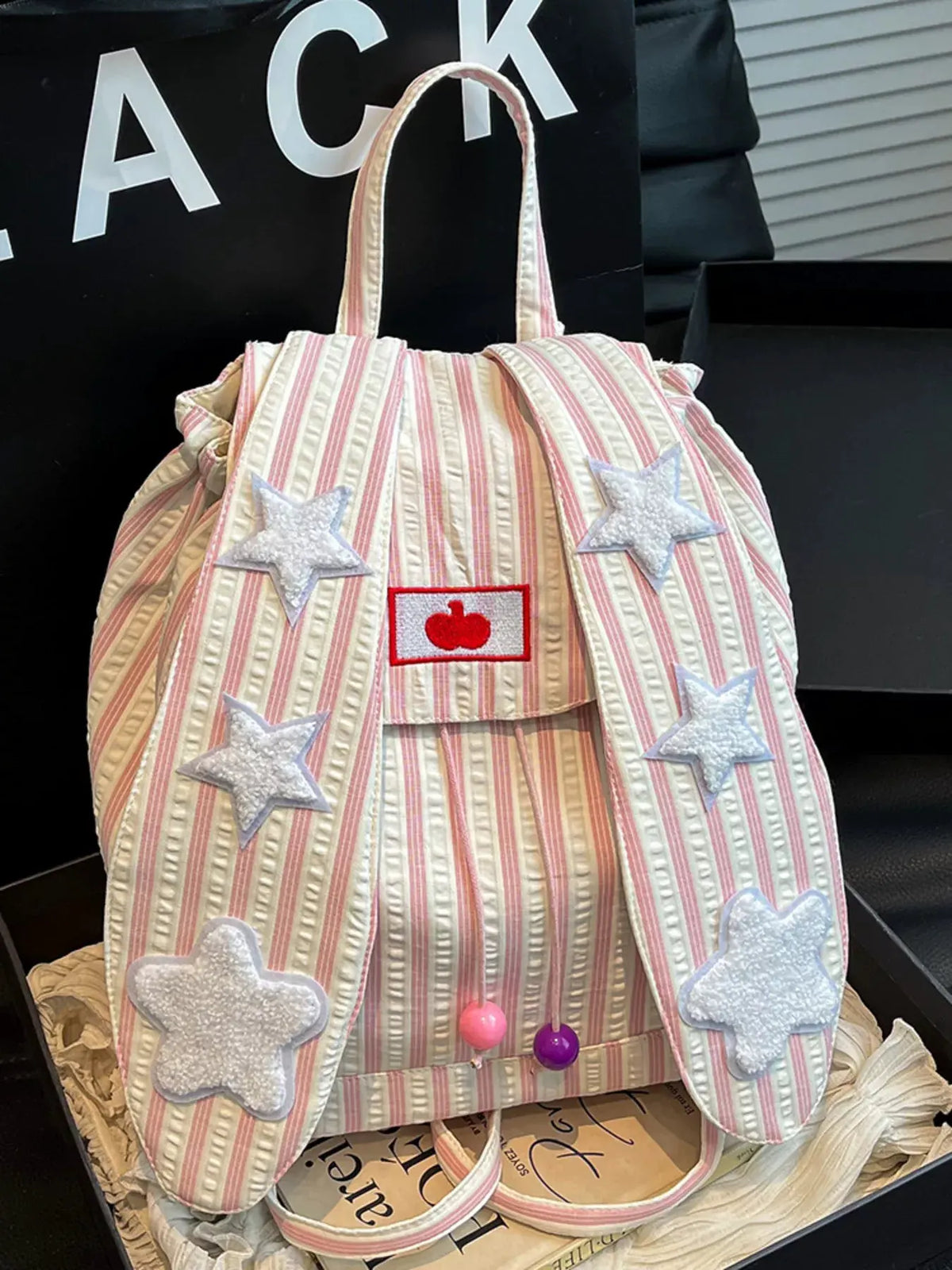 Striped Star Bunny Ear Backpack Bag by Partner Label