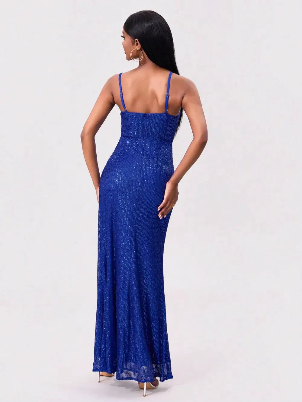 Slit Sequin Square Neck Spaghetti Strap Dress by Partner Label