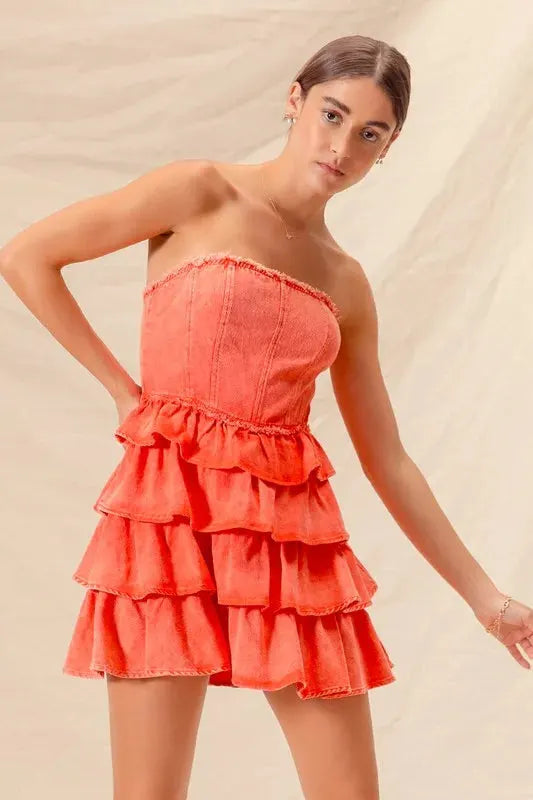 SO ME Strapless Ruffle Layered Game Day Cheer Up Dress by SO ME