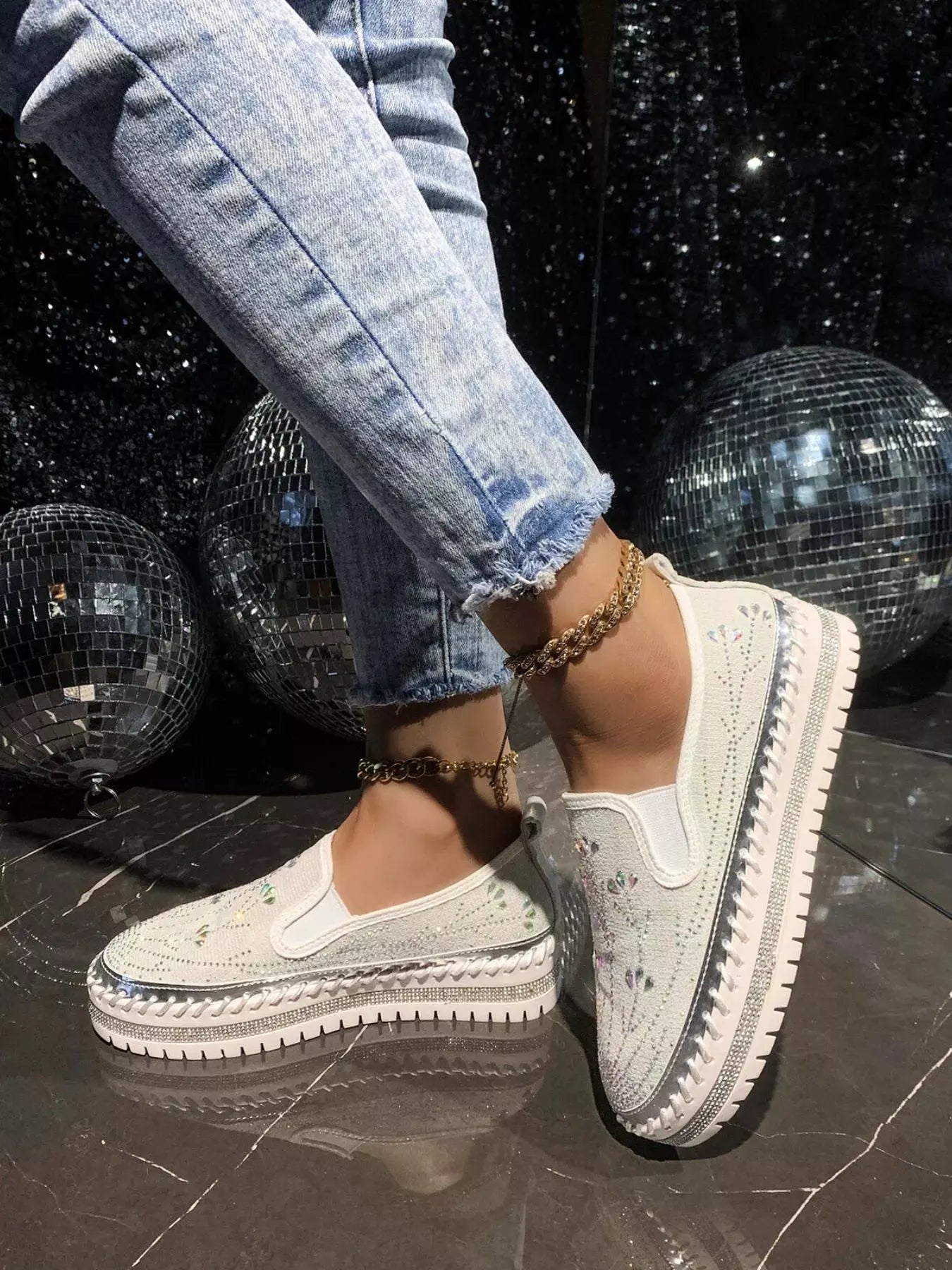 Rhinestone Embellished Platform Loafers by Partner Label