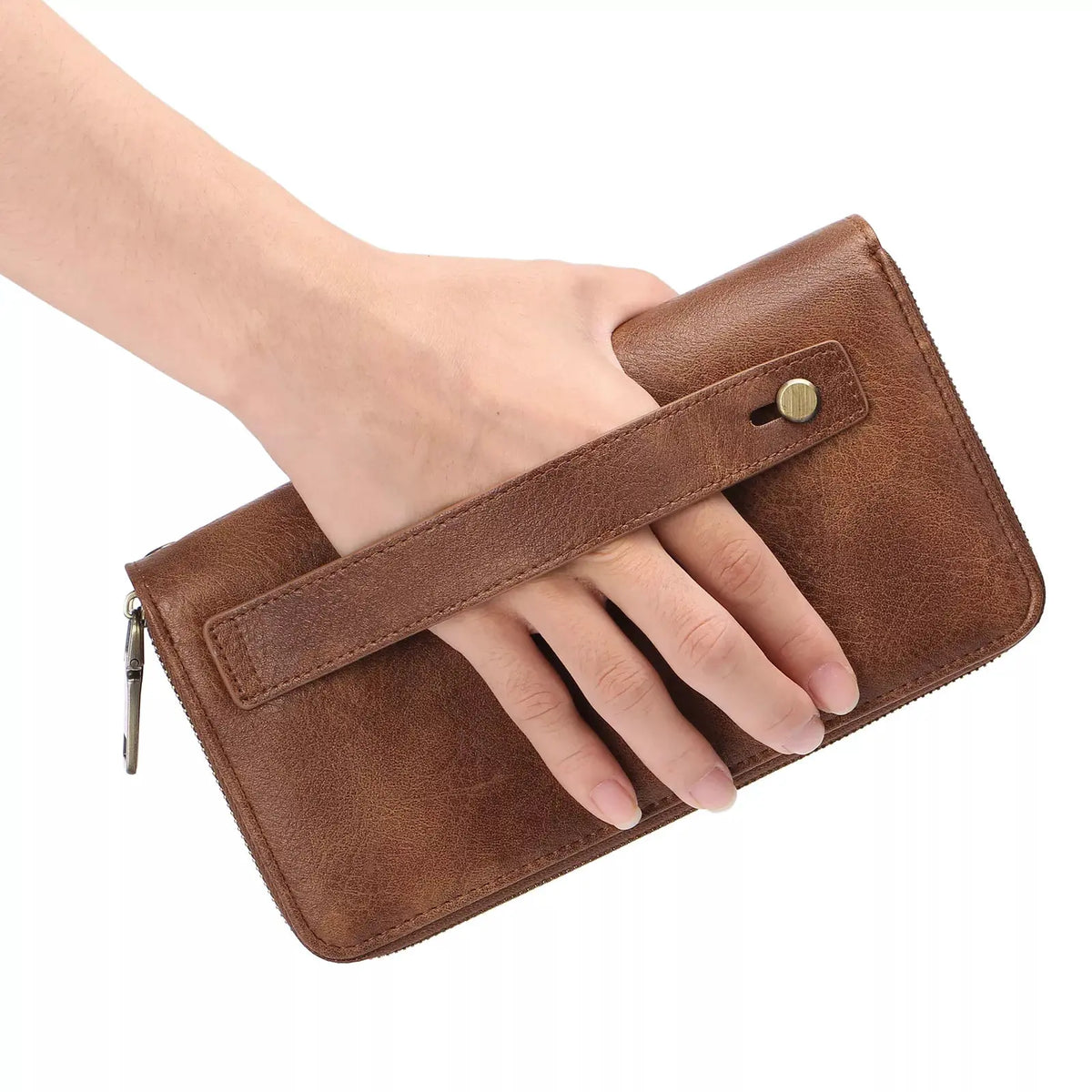 Vintage Style Double Zipper Leather Wallet by Partner Label