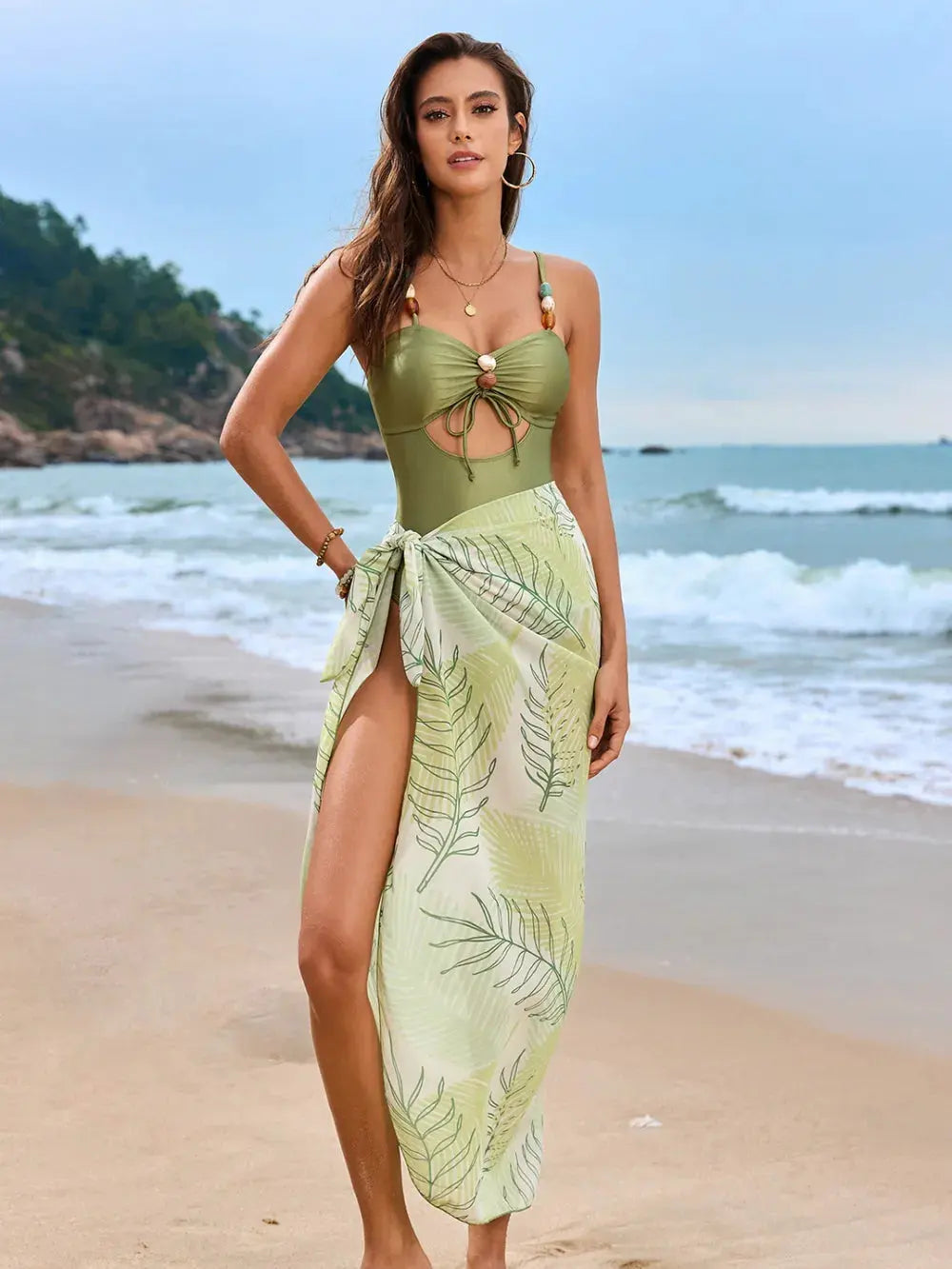 Cutout Sweetheart Neck One-Piece Swimwear and Cover-Up Swim Set by Partner Labels