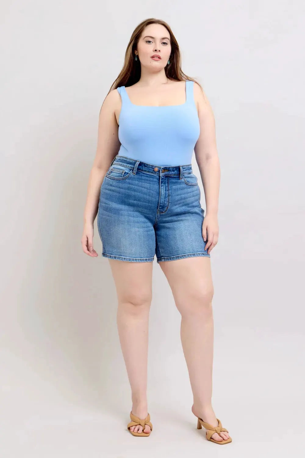 Judy Blue Full Size 2 Button Denim Shorts with Pockets Plus Size by Judy Blue