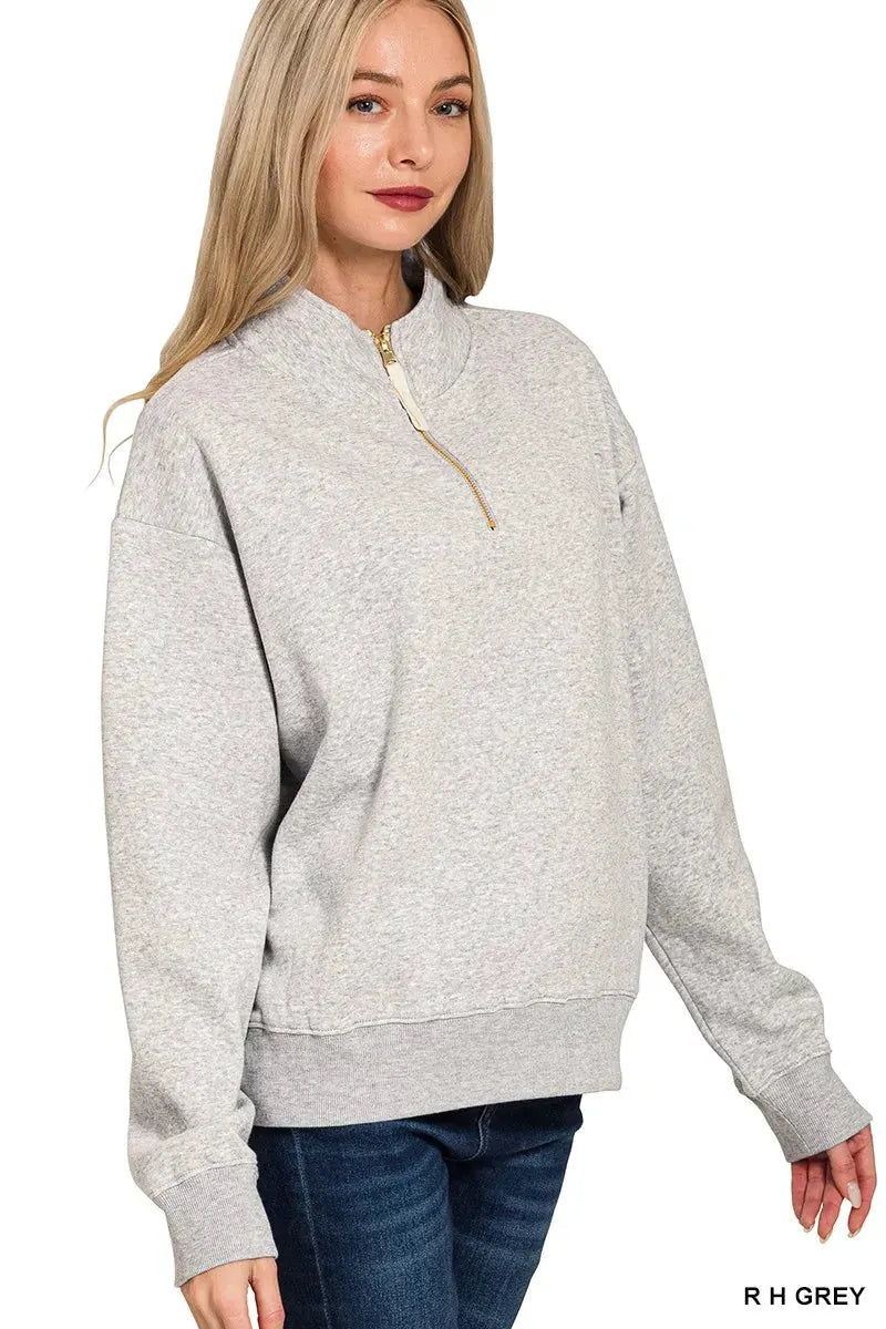 Zenana Fleece Half Zip Sweatshirt by Zenana