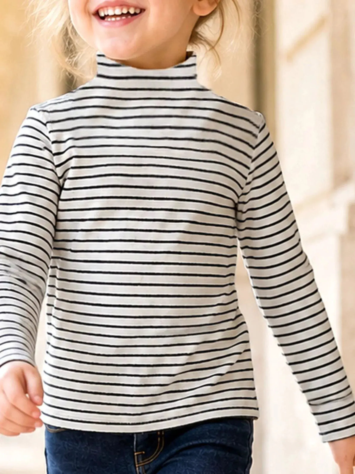 Children's Long-Sleeve Striped Turtleneck T-Shirt by Trendsi