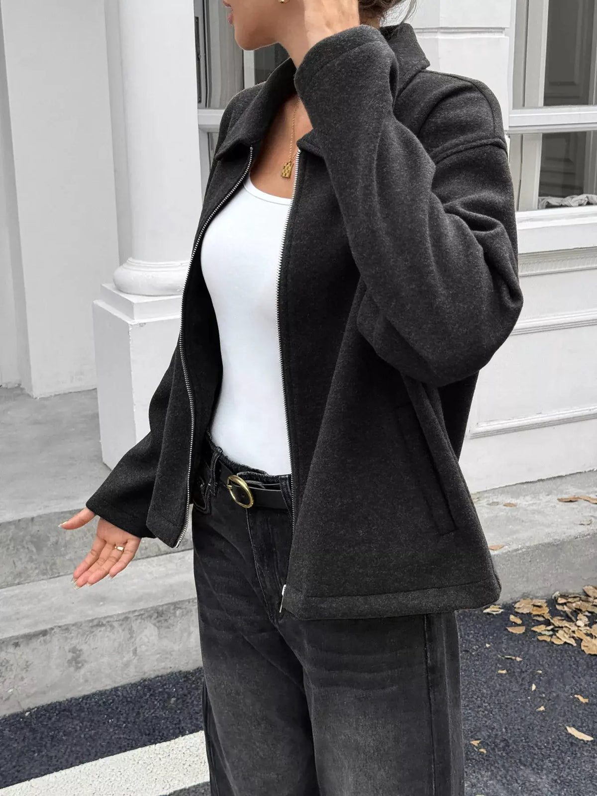 Zip-Up Dropped Shoulder Jacket by Partner Label