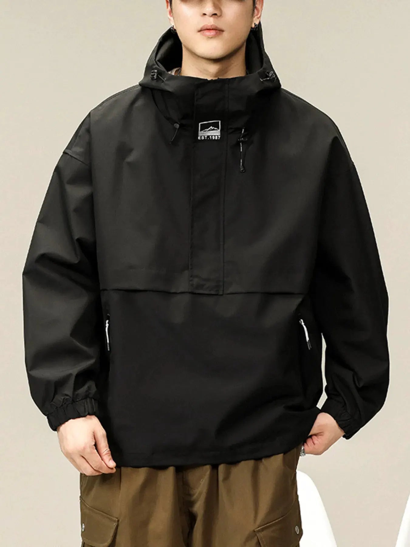 Men's Plus Size Hooded Windbreaker Jacket by Partner Label