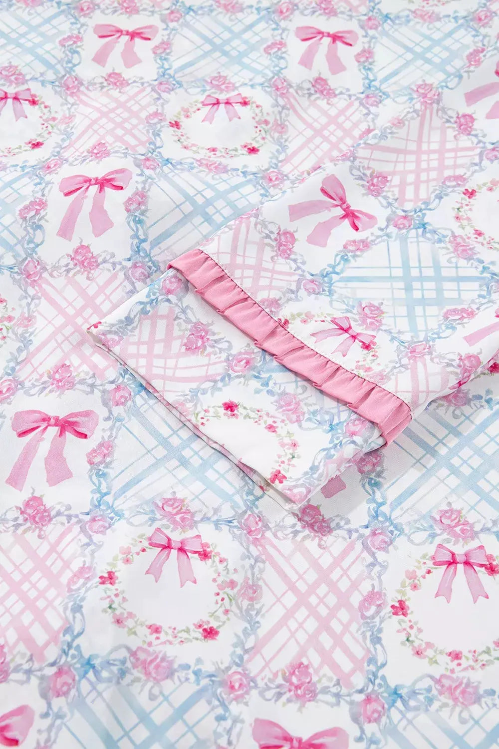 Wreath Pattern Christmas Tied Front Long Sleeve 2pcs Pajama Set by Partner Label