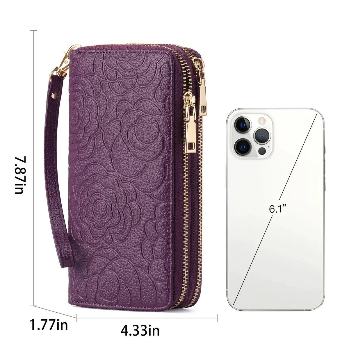 Embossed Floral Pattern Double Zipper Wallet by Partner Label