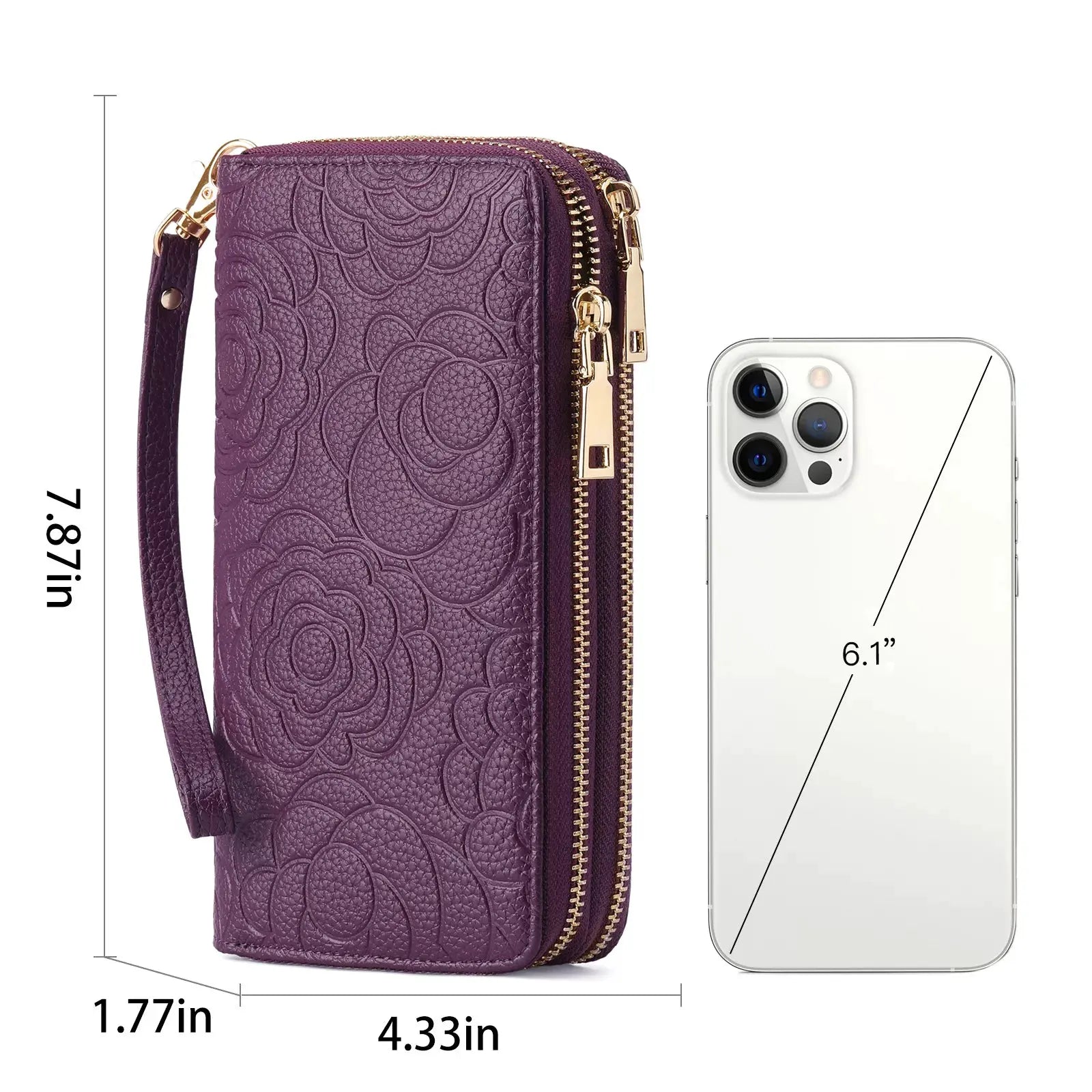 Embossed Floral Pattern Double Zipper Wallet by Partner Label