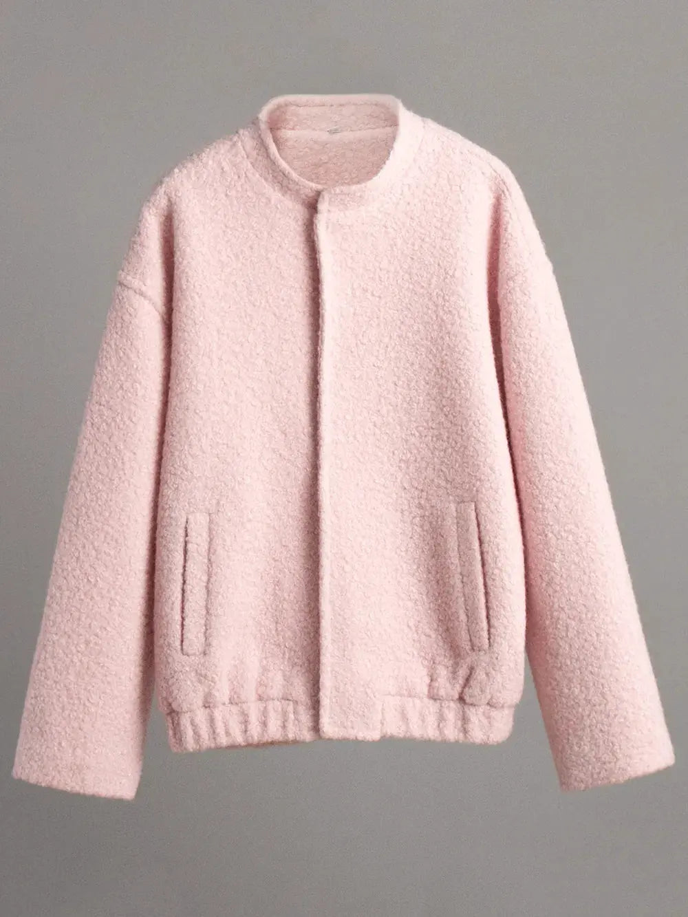 Double Take Plush Mock Neck Snap Down Jacket with Pockets by Double Take