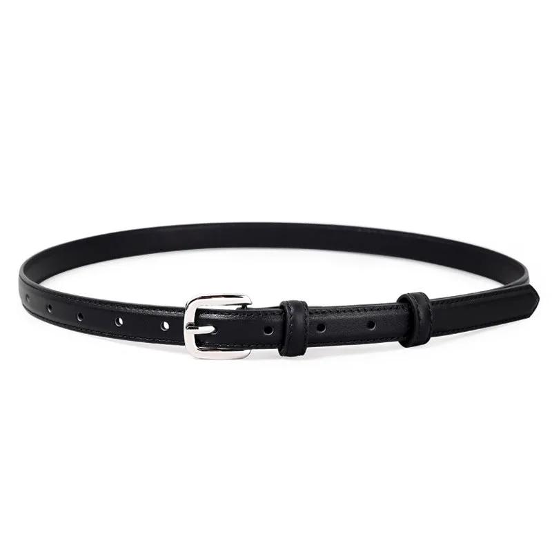 Classic Leather Skinny Belt with Silver Buckle by Trendsi