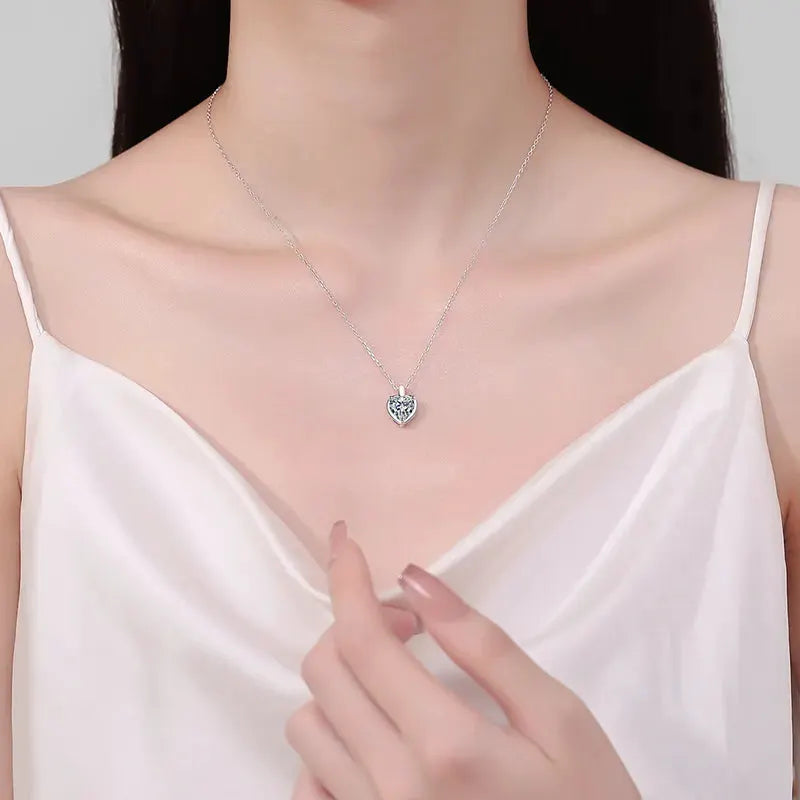 2 Carat Moissanite 925 Sterling Silver Heart Shape Necklace by Partner Labels