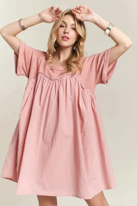 ADORA Round Neck Half Sleeve Babydoll Dress by Partner Label