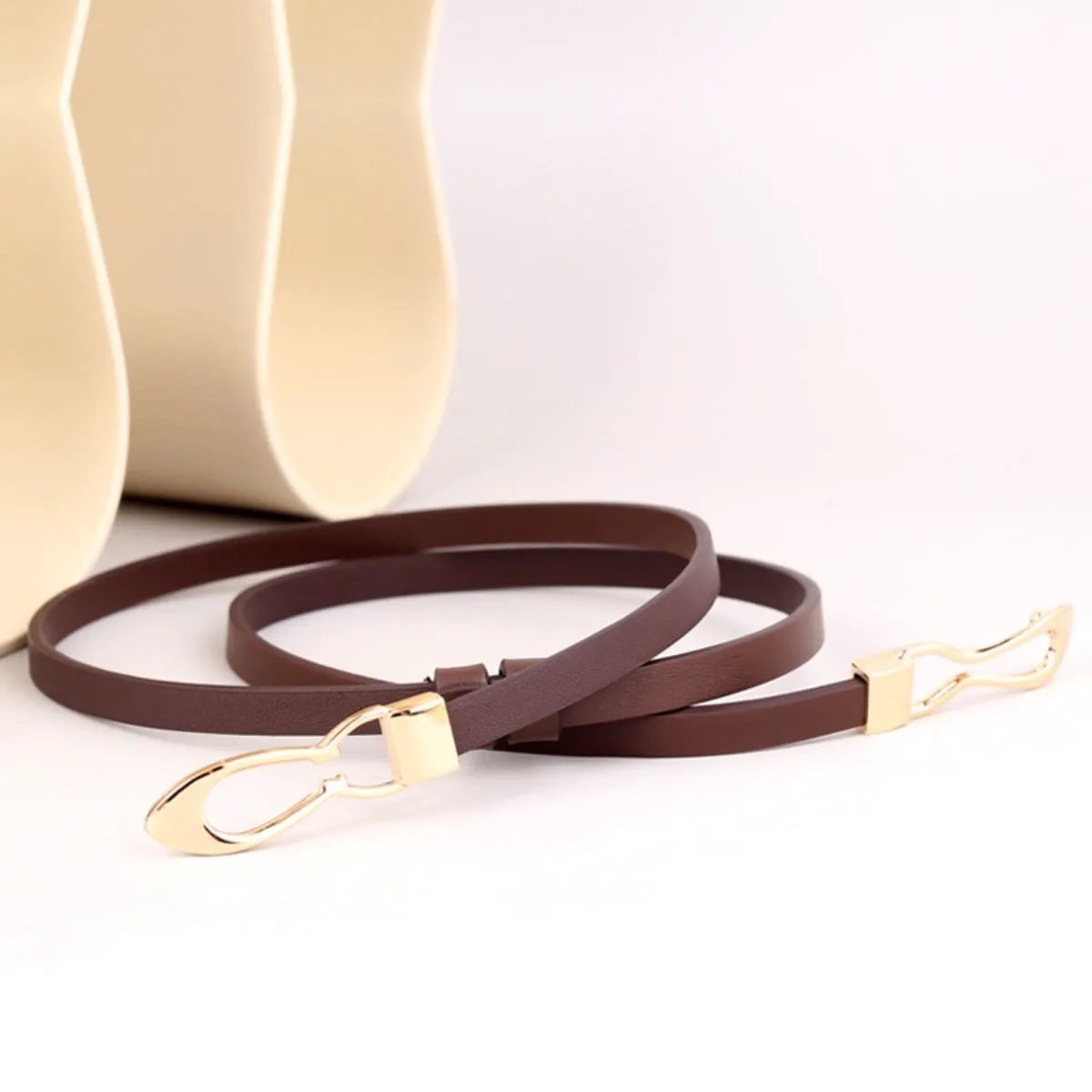 Skinny Leather Belt with Interlocking Buckle by Trendsi