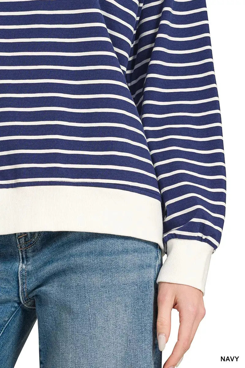 Zenana Contrast Striped Round Neck Sweatshirt by Zenana