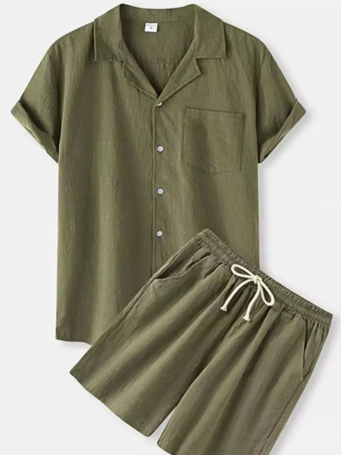 Men's Full Size Button Up Short Sleeve Shirt and Shorts Set Plus Size by Trendsi