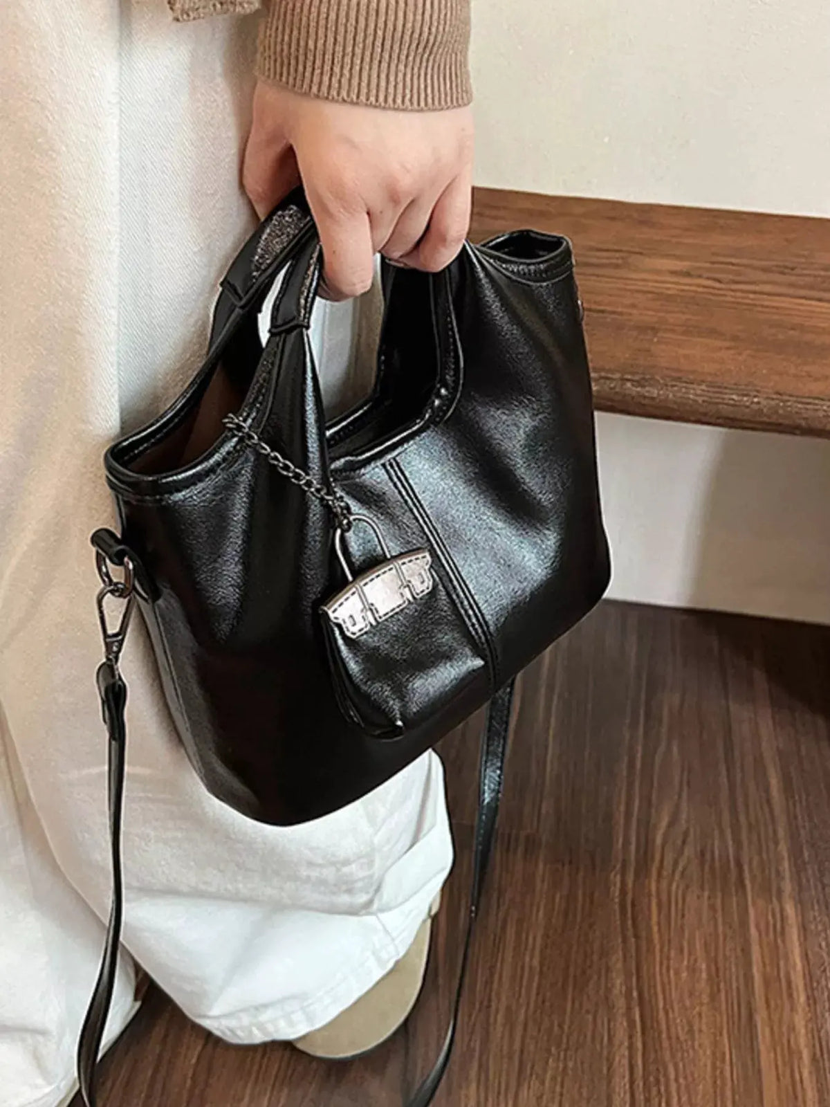 Leather Crossbody Bag with Charm by Partner Label