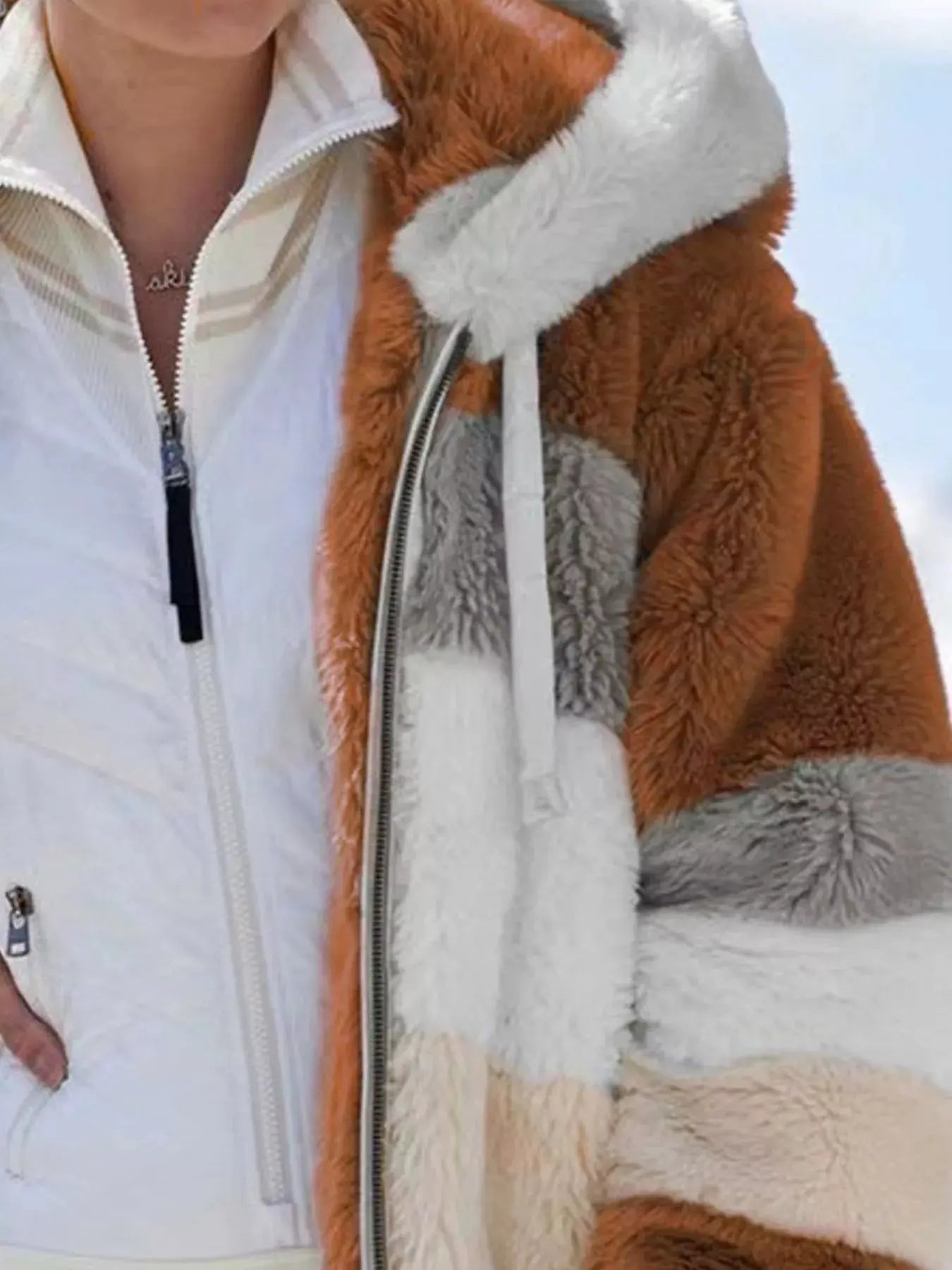 Full Size Fuzzy Zip Up Hooded Outerwear Plus Size | Partner Labels Selection by Partner Label