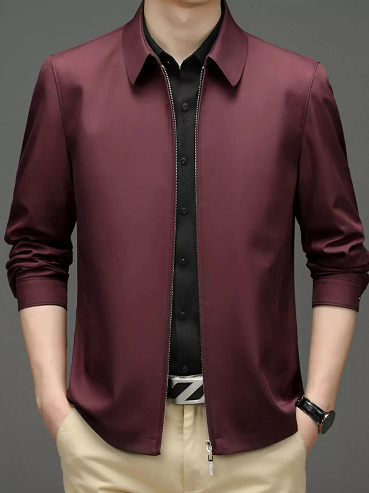 Men's Plus Size Zip Up Long Sleeve Jacket by Partner Label
