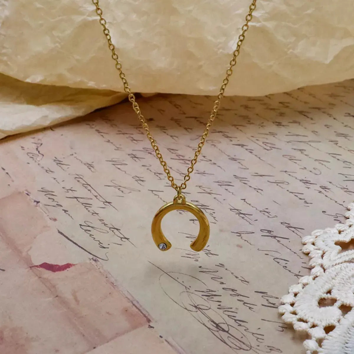 18K Gold-Plated Horseshoe Pendant Necklace by Partner Label